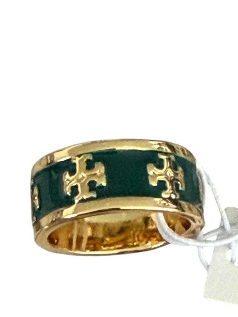 Tori Burch Gold-Tone Green Enamel Cross Accent Band Ring NWT